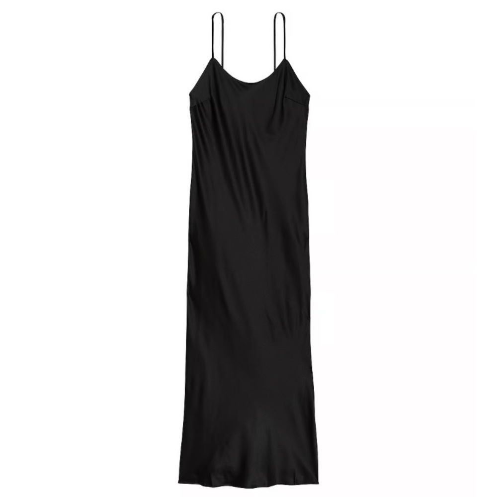 NWT Victoria’s Secret Satin Long Black Slip Dress (XS)